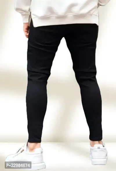 Stylish Black Denim Solid Regular Fit Jeans For Men-thumb2