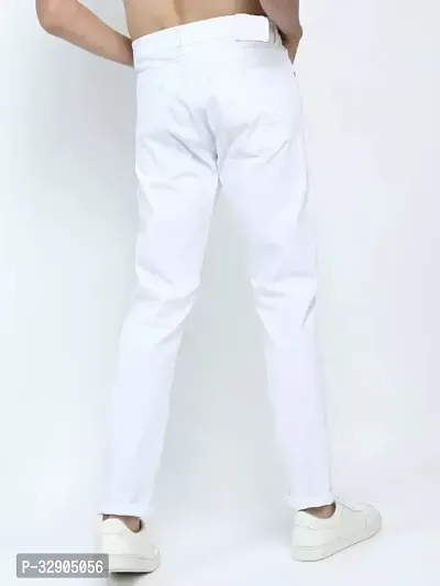 Stylish White Denim Solid Regular Fit Jeans For Men-thumb2