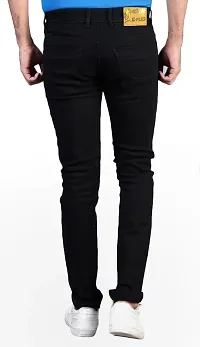 Stylish Black Cotton Blend Solid Mid-Rise Jeans For Men-thumb1