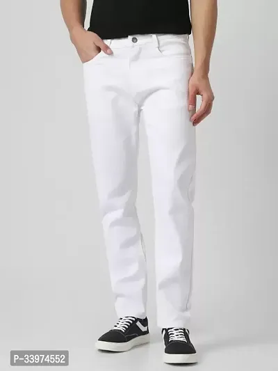 Stylish White Denim Solid Mid Rise Jeans For Men-thumb0