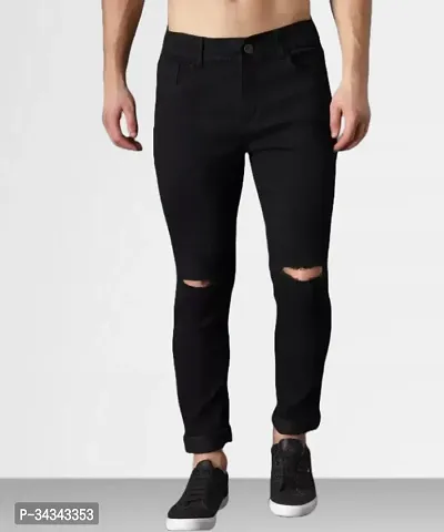 Stylish Black Denim Solid Jeans For Men-thumb0