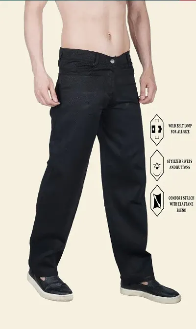 Linaria Baggy Fit Cotton Blend Baggy Black Plain Jeans For Men