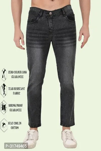 Stylish Grey Cotton Blend Solid Mid-Rise Jeans For Men-thumb0