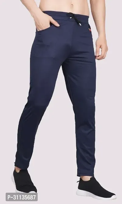 Stylish Blue Polyester Spandex Solid Regular Track Pant For Men