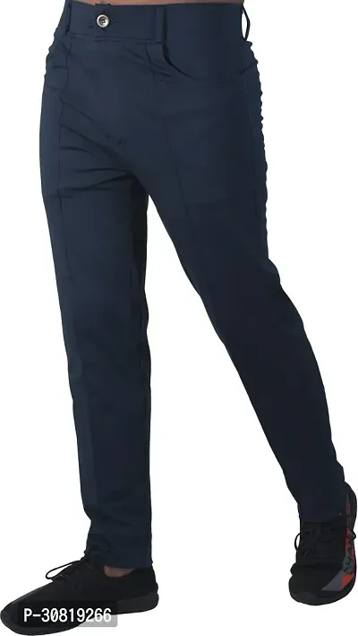 Mevan Stylish Blue Lycra Blend Solid Regular Fit Trouser For Men-thumb2