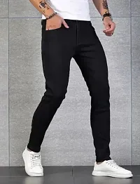 Stylish Black Denim Solid Mid Rise Jeans For Men-thumb1