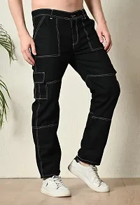 Stylish Black Denim Solid Mid-Rise Jeans For Men-thumb1