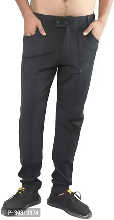 Mevan Stylish Black Lycra Blend Solid Regular Fit Trouser For Men-thumb0