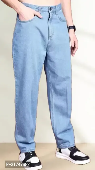 Stylish Blue Denim Solid Mid-Rise Jeans For Men