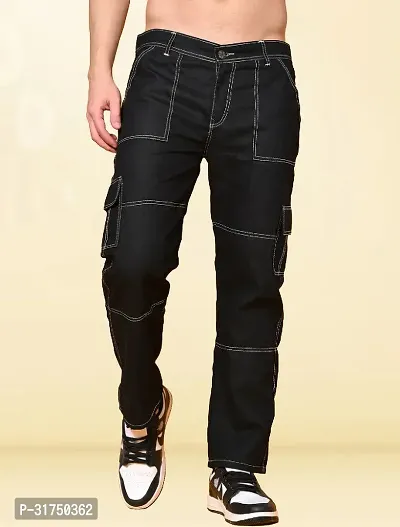 Stylish Black Denim Solid Mid-Rise Jeans For Men-thumb0