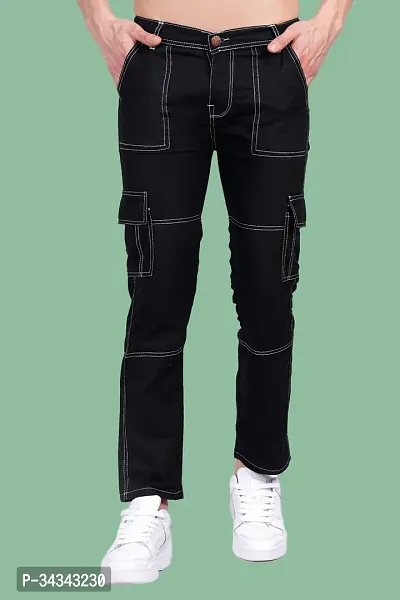 Stylish Black Denim Solid Jeans For Men-thumb0