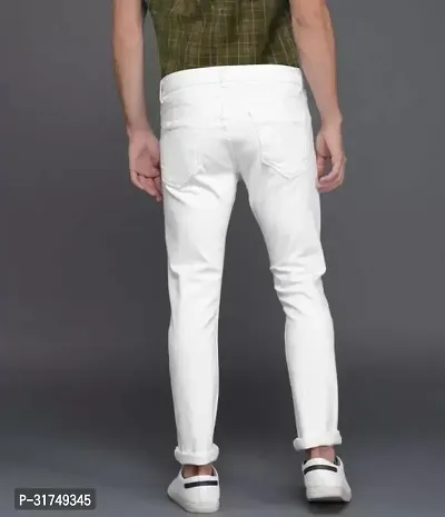 Stylish White Denim Solid Mid-Rise Jeans For Men-thumb3