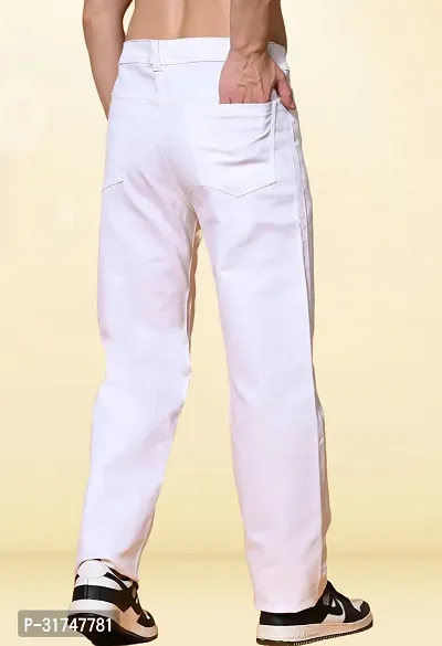 Stylish White Denim Solid Mid-Rise Jeans For Men-thumb2