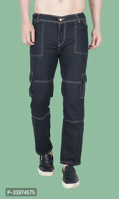 Stylish Black Denim Solid Mid Rise Jeans For Men-thumb0