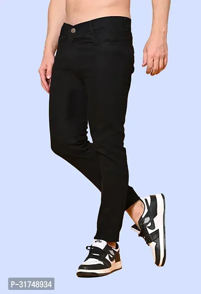 Stylish Black Denim Solid Mid-Rise Jeans For Men-thumb0