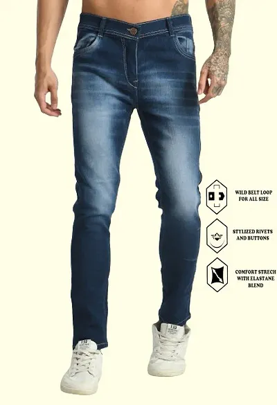 Men Cotton Blend Baggy Plain Jeans