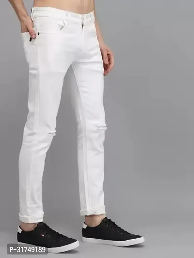 Stylish White Denim Solid Mid-Rise Jeans For Men-thumb0