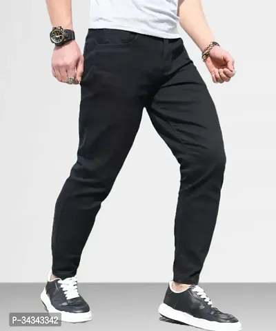 Stylish Black Denim Solid Jeans For Men-thumb0