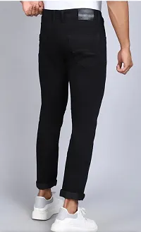 Stylish Black Cotton Blend Solid Mid-Rise Jeans For Men-thumb1