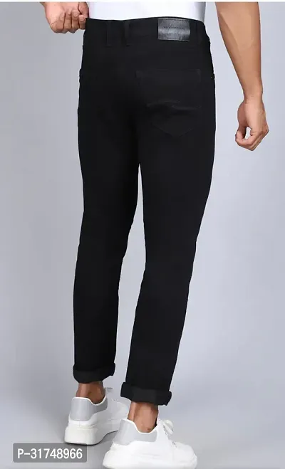 Stylish Black Cotton Blend Solid Mid-Rise Jeans For Men-thumb2