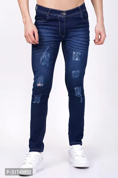 Stylish Blue Cotton Blend Solid Mid-Rise Jeans For Men-thumb0