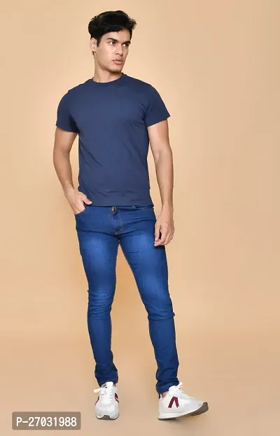 Classic Blue Denim Solid Jeans For Men-thumb3