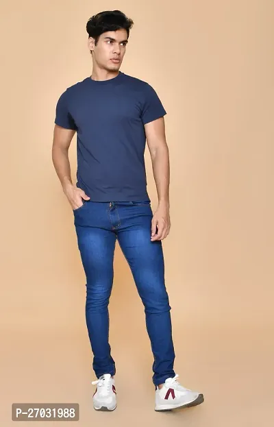 Classic Blue Denim Solid Jeans For Men-thumb5