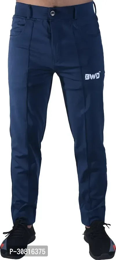 Stylish Blue Lycra Blend Regular Track Pants for Men-thumb4