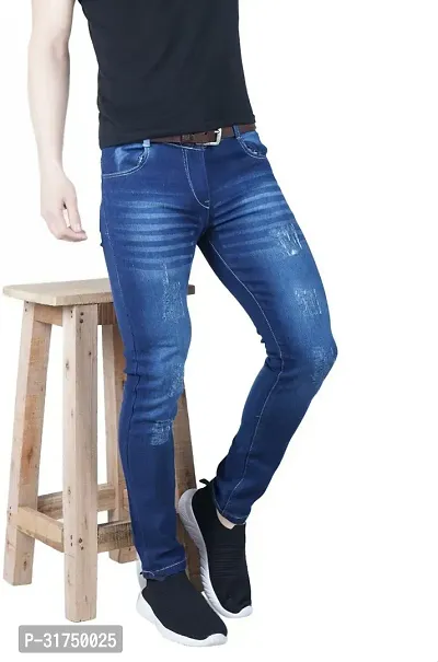 Stylish Blue Cotton Blend Solid Mid-Rise Jeans For Men-thumb0