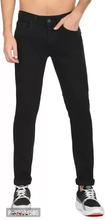 Stylish Black Denim Solid Regular Fit Jeans For Men-thumb0