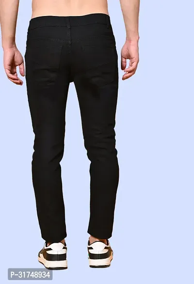 Stylish Black Denim Solid Mid-Rise Jeans For Men-thumb2