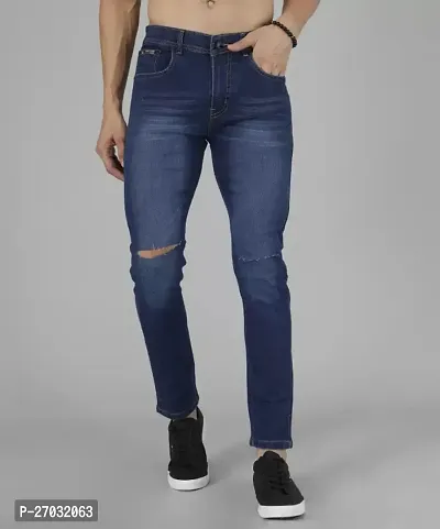 Classic Blue Denim Solid Jeans For Men