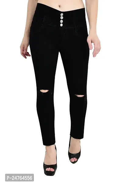 COMFITS Women Slit Cut Jeans (32, Black)
