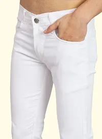 Stylish White Cotton Blend Solid Mid-Rise Jeans For Men-thumb2