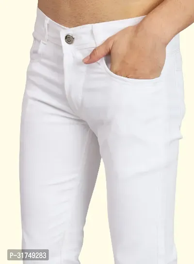 Stylish White Cotton Blend Solid Mid-Rise Jeans For Men-thumb3