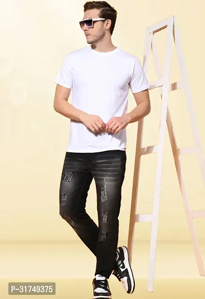 Stylish Black Denim Solid Mid-Rise Jeans For Men-thumb3