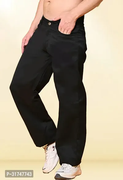 Stylish Black Denim Solid Mid-Rise Jeans For Men-thumb0