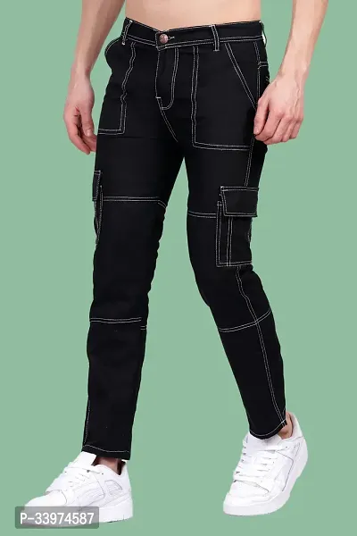 Stylish Black Denim Solid Mid Rise Jeans For Men-thumb0