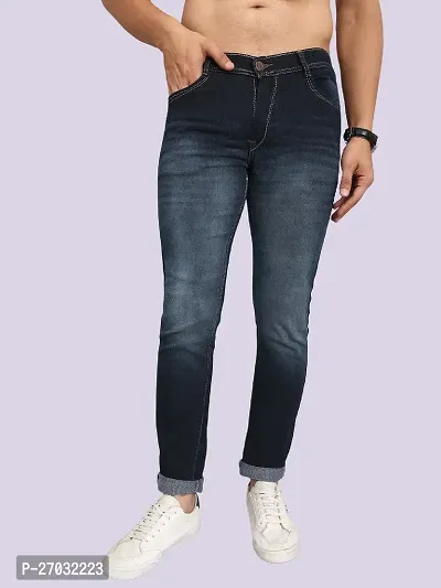 Classic Blue Cotton Blend Solid Jeans For Men-thumb0