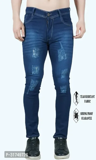 Stylish Blue Cotton Blend Solid Mid-Rise Jeans For Men-thumb0