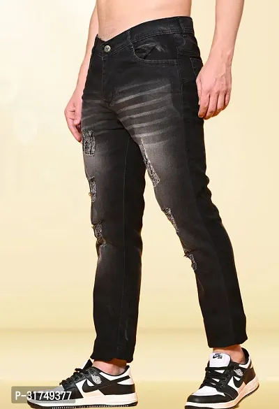 Stylish Black Denim Solid Mid-Rise Jeans For Men