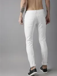 Stylish White Denim Solid Mid-Rise Jeans For Men-thumb1