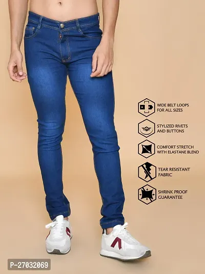 Classic Blue Denim Solid Jeans For Men-thumb0