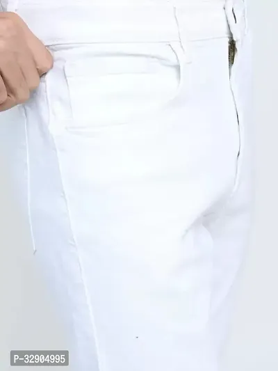 Stylish White Denim Solid Regular Fit Jeans For Men-thumb3