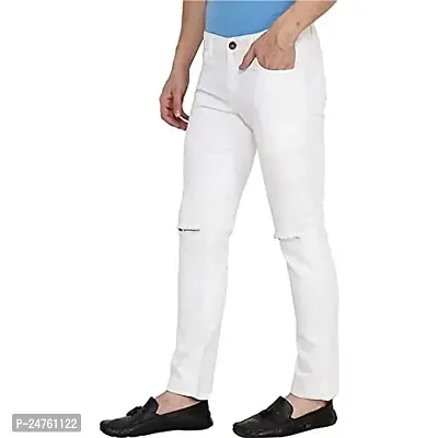 COMFITS Men's Boys Stylish White Knee Cut Jeans (34)