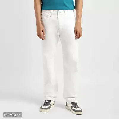 Stylish White Denim Solid Regular Fit Jeans For Men-thumb0