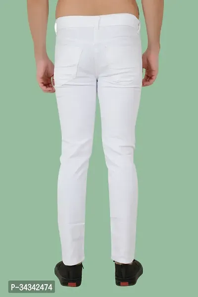 Stylish White Solid Tapered Fit  Denim Jeans For Men-thumb2