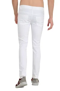 Stylish White Cotton Blend Solid Mid-Rise Jeans For Men-thumb1