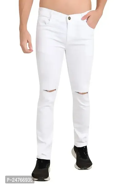 COMFITS Men's Regular Tapered Slit Cut Slim Fit Jeans (38) White