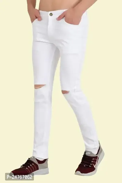 COMFITS Men's Regular Tapered Slit Cut Slim Fit Jeans (26) White-thumb3